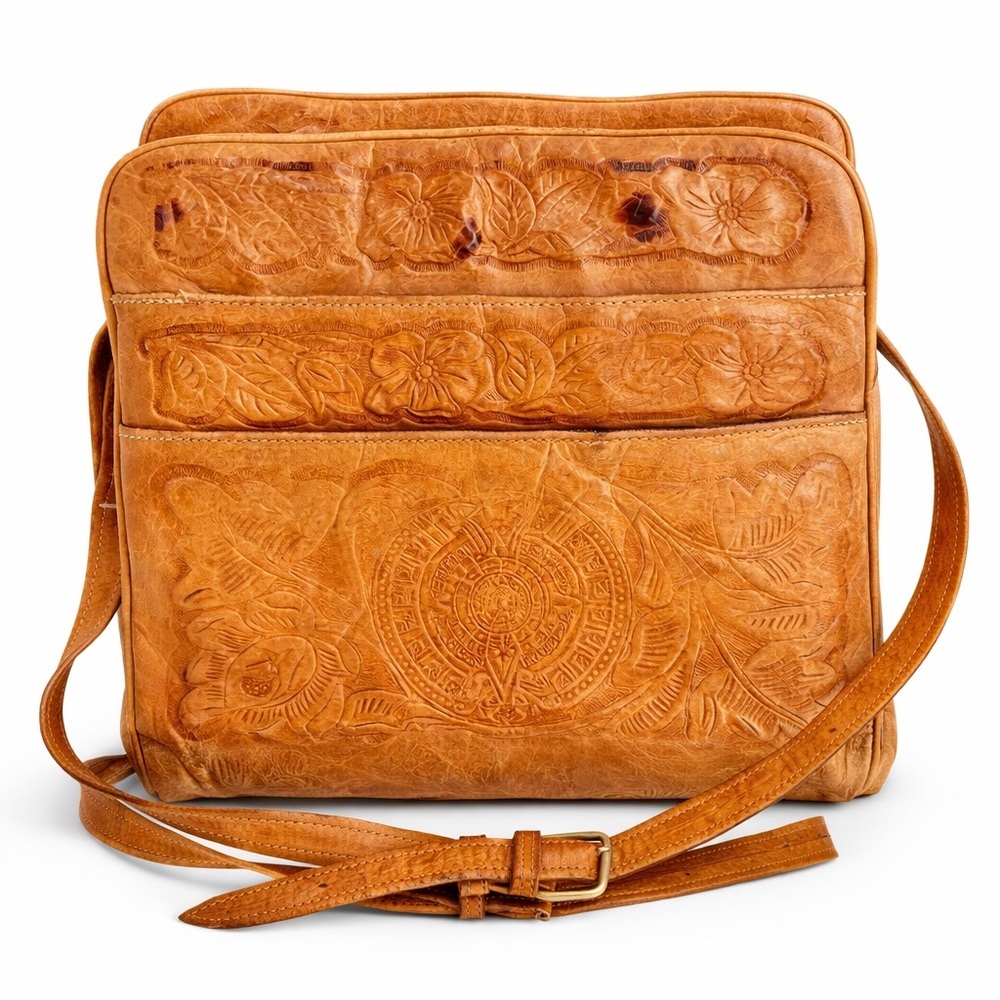 Vintage Avelar Hand Tooled Boho Leather Purse – Floral 1960s Made in Mexico